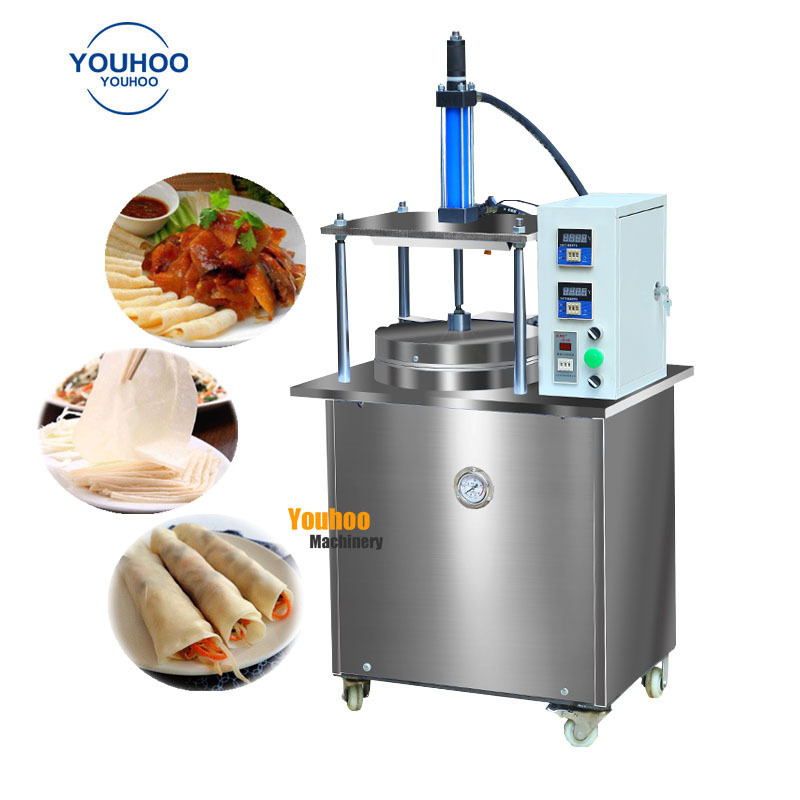 semi automatic rice paper spring roll sheet machine heated dough press bread cooking pan machine