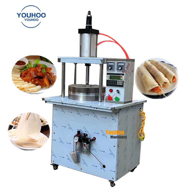 semi automatic rice paper spring roll sheet machine heated dough press bread cooking pan machine