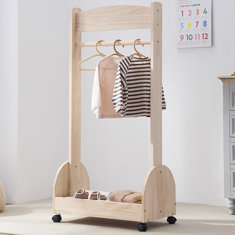 Solid wood coat and hat rack floor household hangers bedroom room pine wood drying clothes rack indoor simple vertical rod