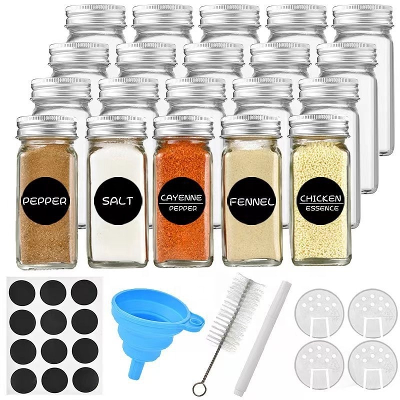 Jars Custom Salt Container 120ml with Top Sifter, Airtight Chalkboard Funnel and Shaker Insert Spices in Square Glass Kitchen