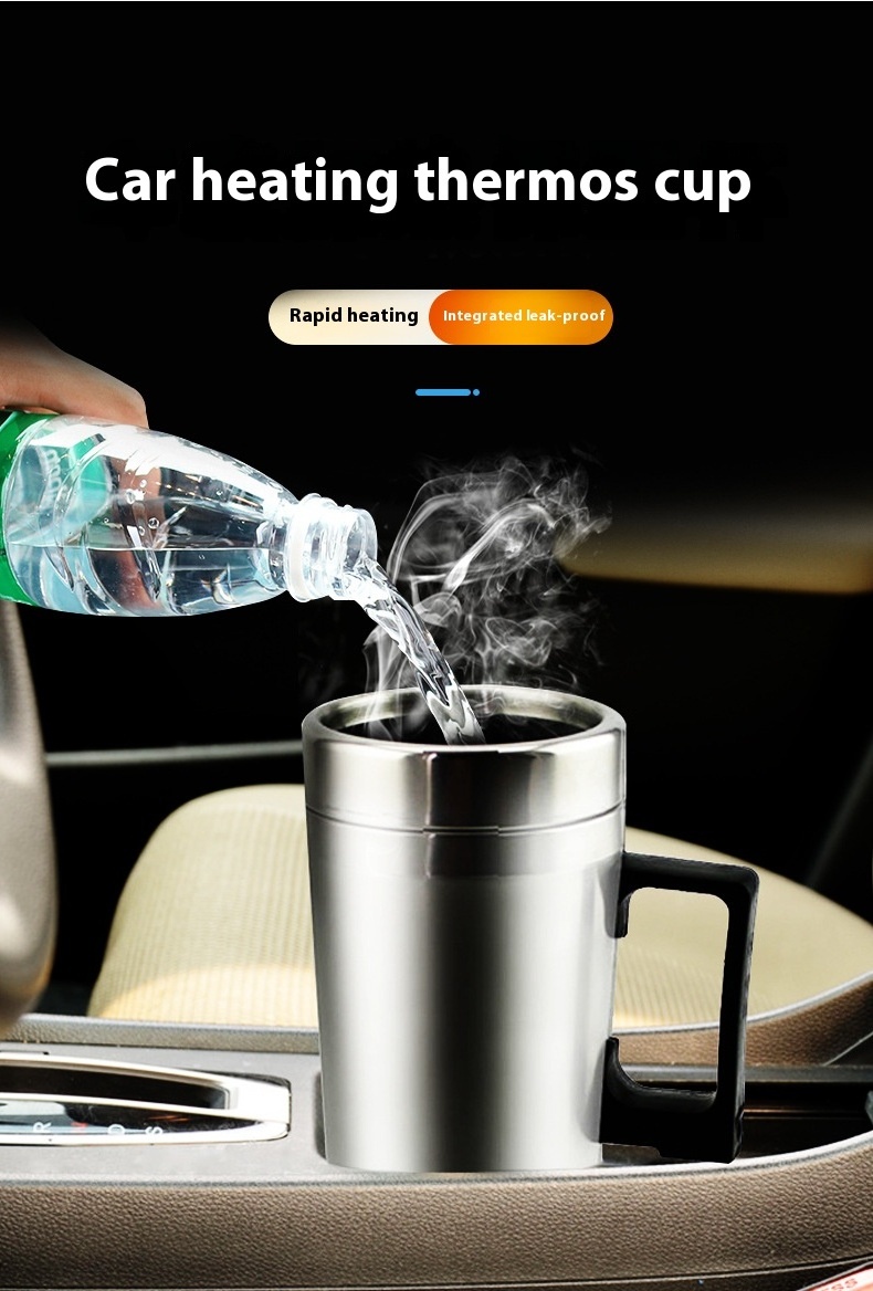 Car electric cup stainless steel inner tank heating water cup Car water heater thermos cup 12V/24V heating kettle