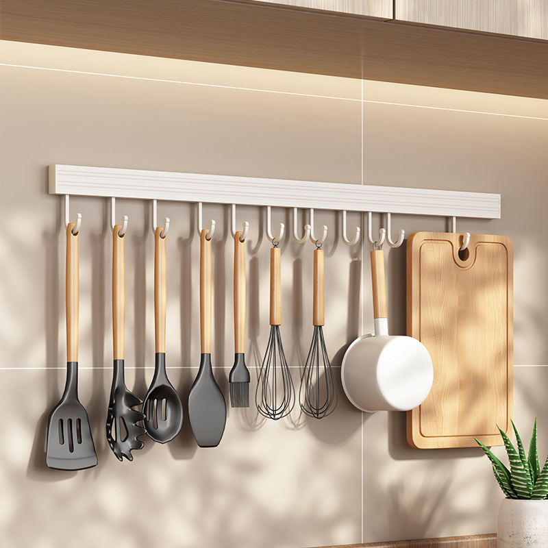 Kitchen hanger racks free of drilling a row of hanging rods wall hanging wall space aluminum kitchenware