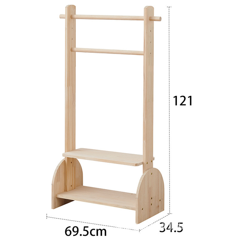 Solid wood coat and hat rack floor household hangers bedroom room pine wood drying clothes rack indoor simple vertical rod