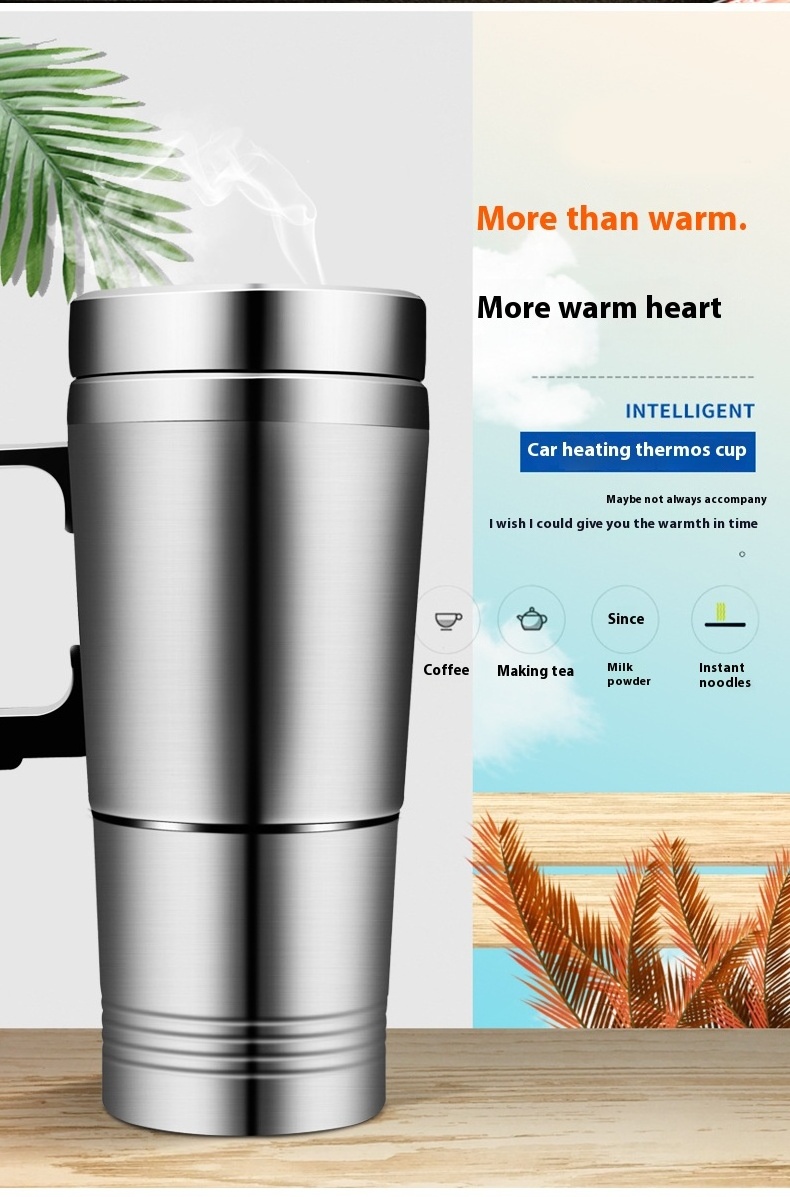 Car electric cup stainless steel inner tank heating water cup Car water heater thermos cup 12V/24V heating kettle