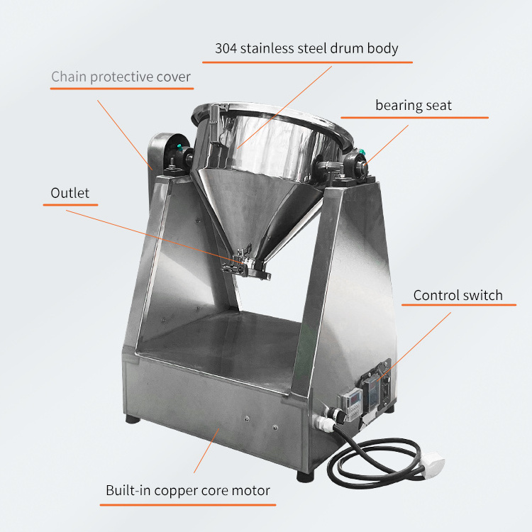 mixing food dry rotary machine  stainless steel small rotating drum powder mixer