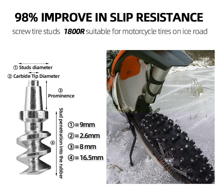 Winter Ice Racing Dirt Motorcycle Spikes 1800R Tungsten Carbide Screw Tire Studs