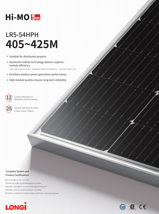 Solar Panel Array Longi 425W 420W 415W 410W 405W Mono Solar Module System Industrial Solar Panels Cost