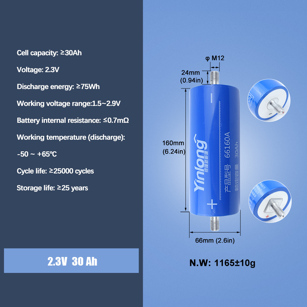 Original Real Capacity Lto Lithium Titanate Battery LTO66160K 2.3v 30ah 35ah 40ah 50ah Lto 66160 Battery