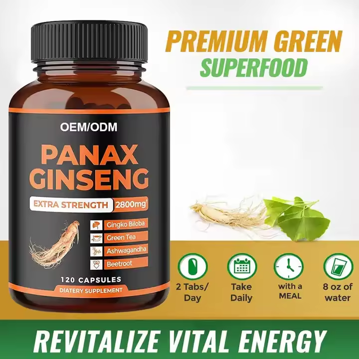 Boost Energy Supplement Korean Red Panax Ginseng Capsules with Ashwaganda,Beet Root,Ginkgo Biloba Extract Men Capsule