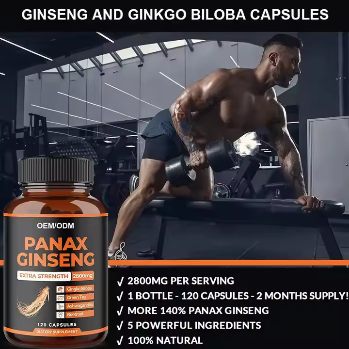 Boost Energy Supplement Korean Red Panax Ginseng Capsules with Ashwaganda,Beet Root,Ginkgo Biloba Extract Men Capsule