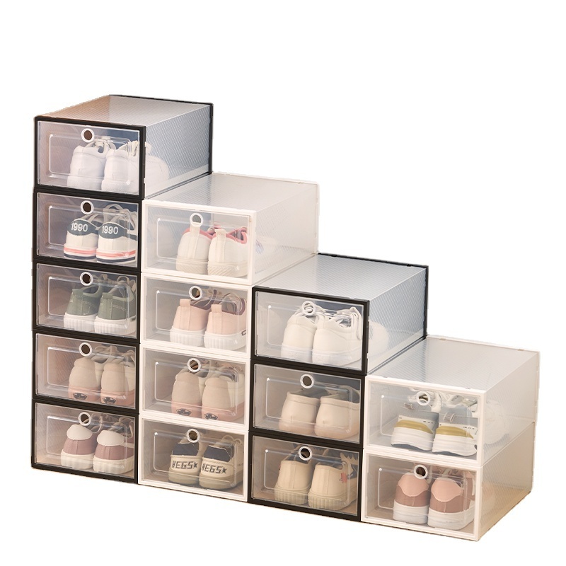 Foldable Drop Front Custom Transparent Stackable Collapsible Sports Sneaker Plastic Organizer Shoe Storage Box Plastic stackable