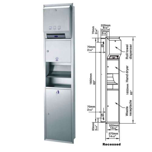 recessed roll towel dispenser/hand dryer/waster receptacle	GSG82-25Z