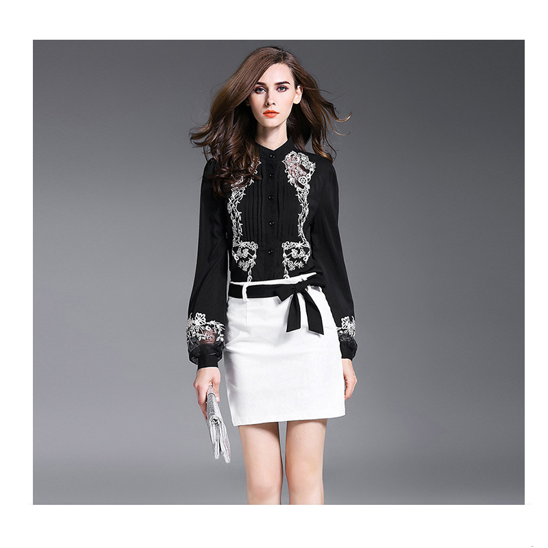 Ladies chiffon elegant embroidered shirt  fashion career shirt YP-005