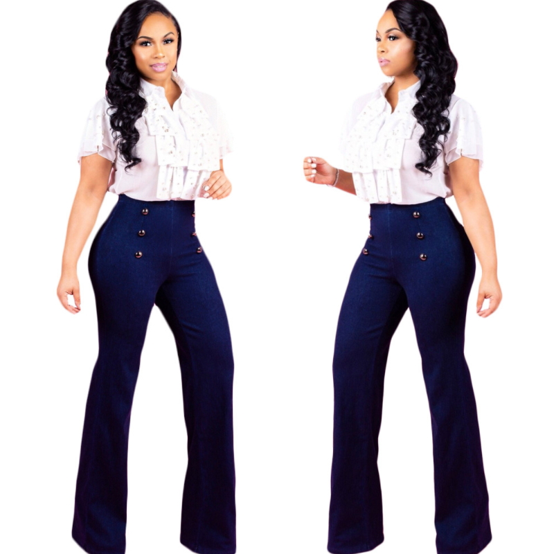 New arrival fashion bodycon high waisted jean trousers for ladies K-001