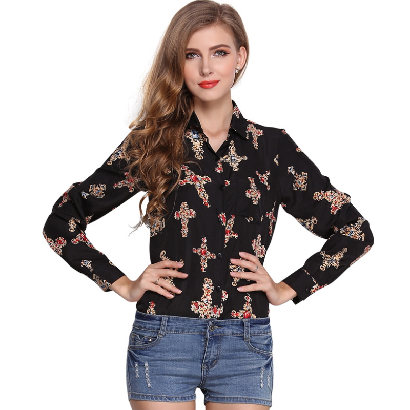 Lady chiffon blouses & top for women long sleeve printed t-shirts ZS-005