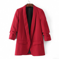 European Fashion Women Twill sleeve pleated casual blazer X-001