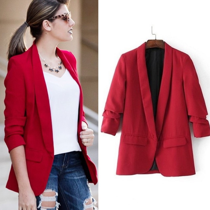European Fashion Women Twill sleeve pleated casual blazer X-001