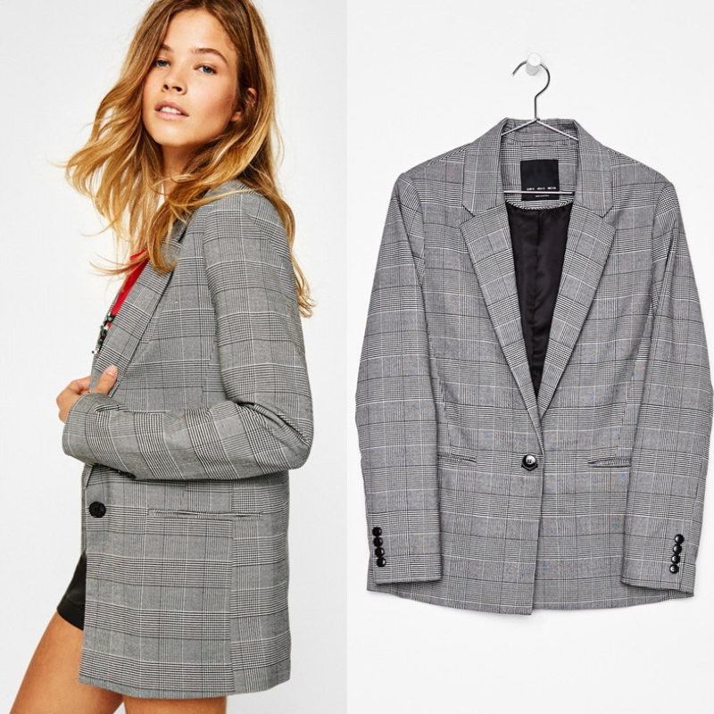 Oversized Casual Office Wear Checked Blazer For Women X-002