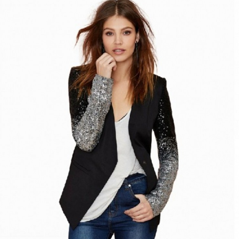 Autumn lady suit long sleeve bomber jacket fashion big size OL sequin coat X-003