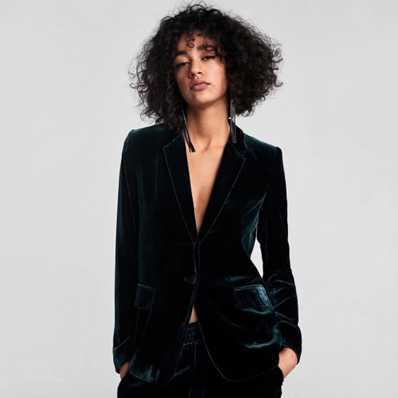 Women's fashion solid color slim velvet casual blazer top coat X-004