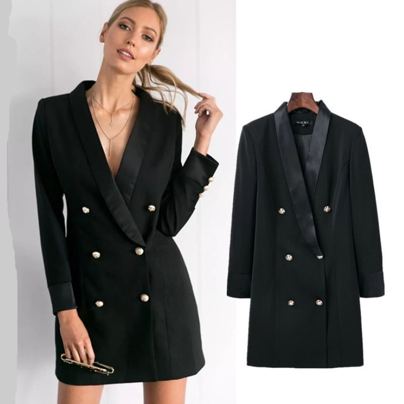 Slim Autumn Women Long Blazer V Neck Long Sleeves Button Office Lady Suits Coat X-005