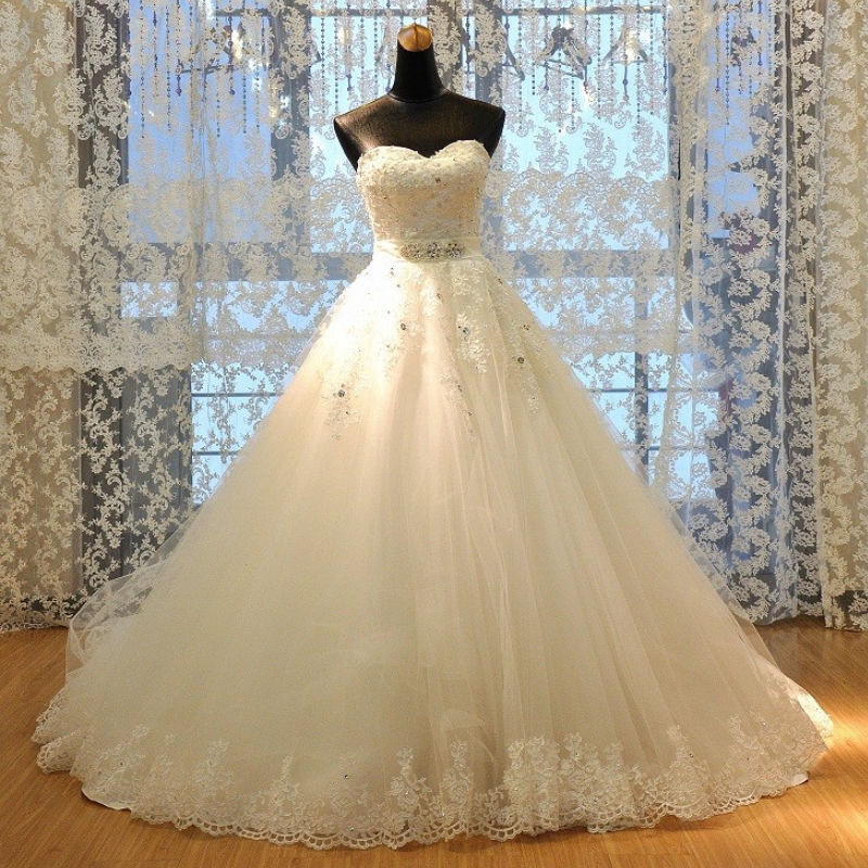Stunning real sample off shoulder ball gown bridal wedding dress H-004