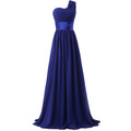 Ladies one shoulder navy blue chiffon long evening dress W-001