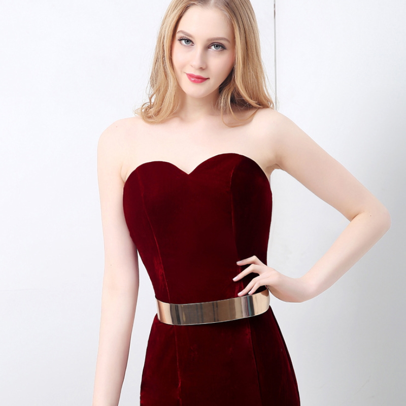 Fashion Slim red velvet evening dress W-005