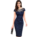 women's dress short-sleeved elegant tight pencil skirt rose lace skirt  MF-001