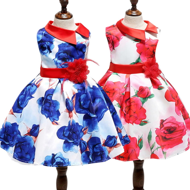 Kids Summer Sleeveless Dress Baby Girls Floral Frocks Performance Wear Birthday Party Dress Concert Costume T-010