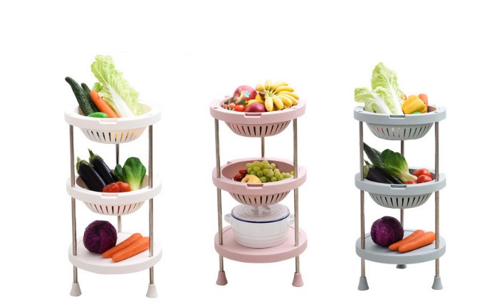 3 4 Layers Kitchen Vegetable and Fruit Plastic Round Storage Basket Shelf/Kitchen Rack Storage Shelf Hc-1611