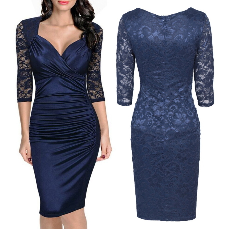 European and American V-Neck Lace Dress Women Sexy Pencil Dress