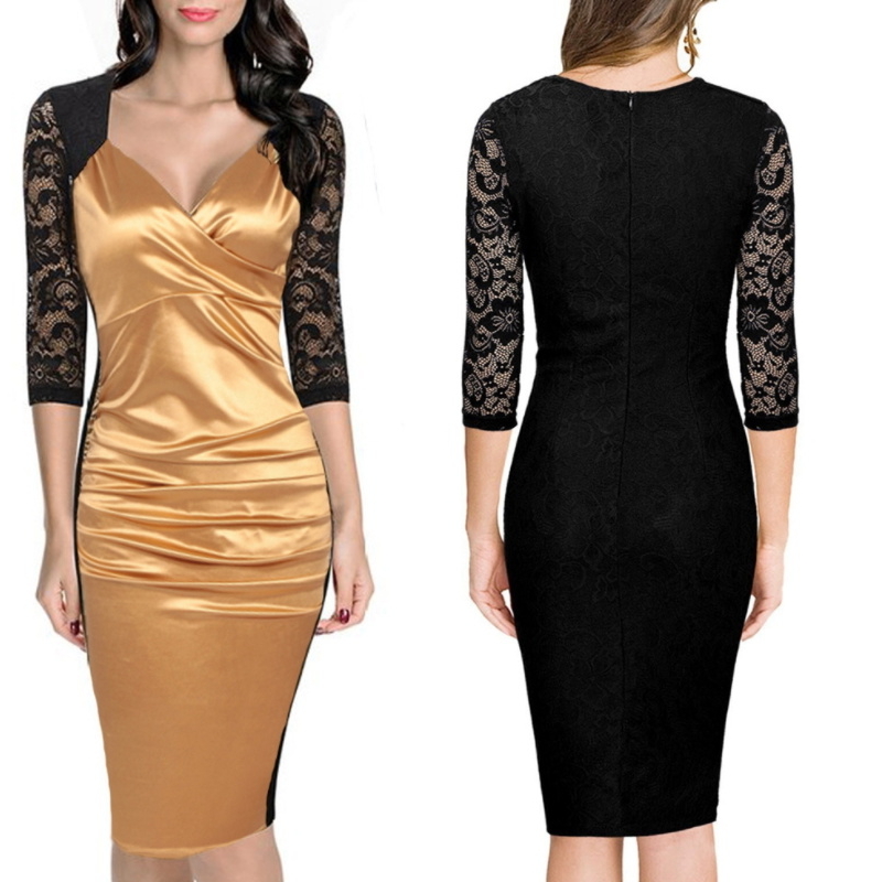 European and American V-Neck Lace Dress Women Sexy Pencil Dress