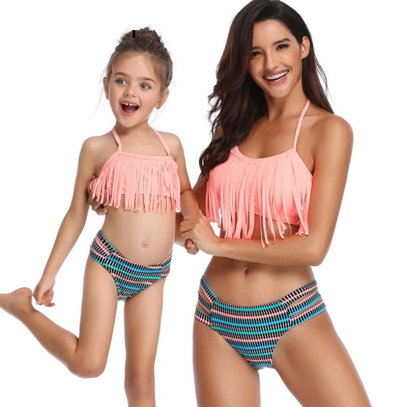 Kids and Parents Girls Swimsuit Tassel Plus Size Swimwear Sexy Bikini