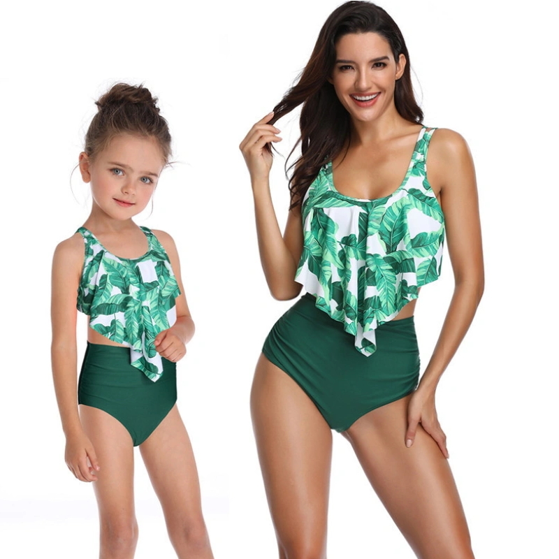 New Fashion Spectacular Asymmetry Ruffles Bikini Set High Waist for Parent-Child Outfit