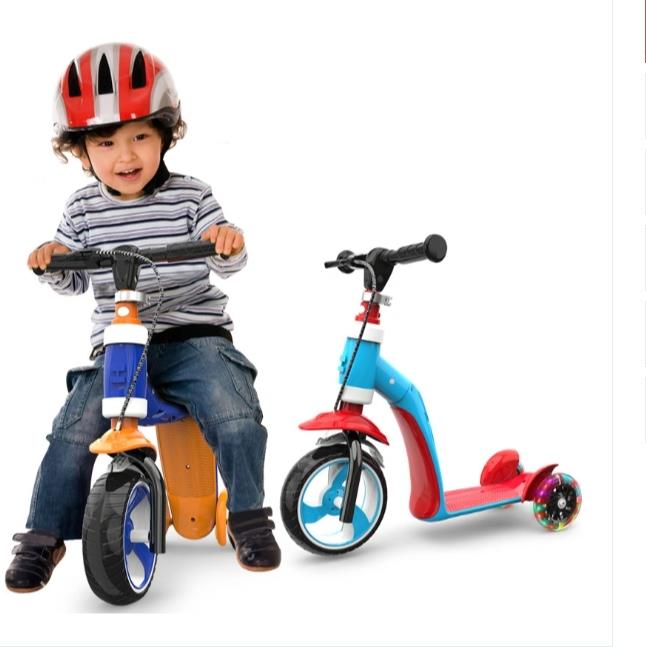 1-2-3 Year Old Children′s Scooter Can Sit Children′s Scooter Multi-Function Tri-Wheel Flash Sliding Block