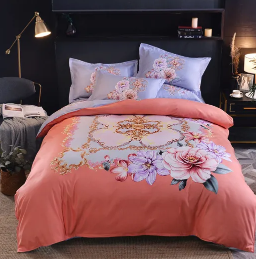 Brushed Cotton Large Version Flower Four-Piece Set Thick Four-Piece Set Wedding Bed Sheet Duvet Cover Bedding