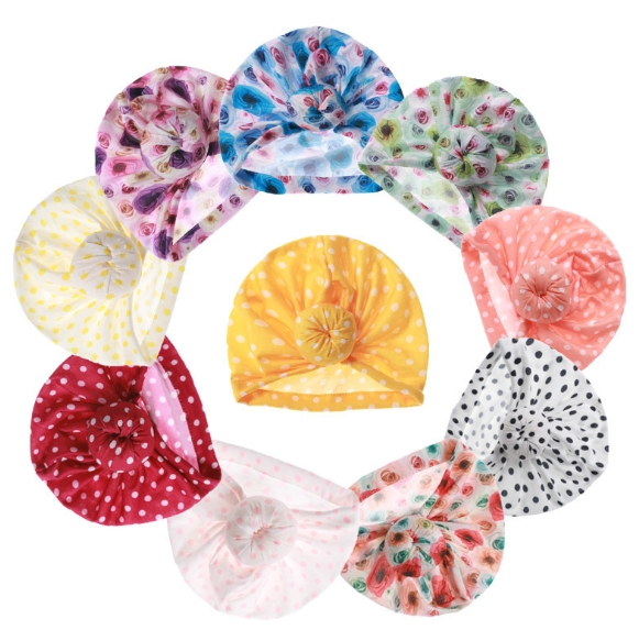 Baby Donut Hat, Children′s Print Knotted Hood, Baby Wave DOT Pullover Hat