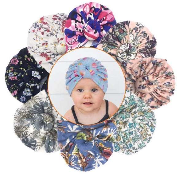 New Spring and Autumn Baby Donut Hat Print Knotted Headpiece Hat Baby Pullover Hat