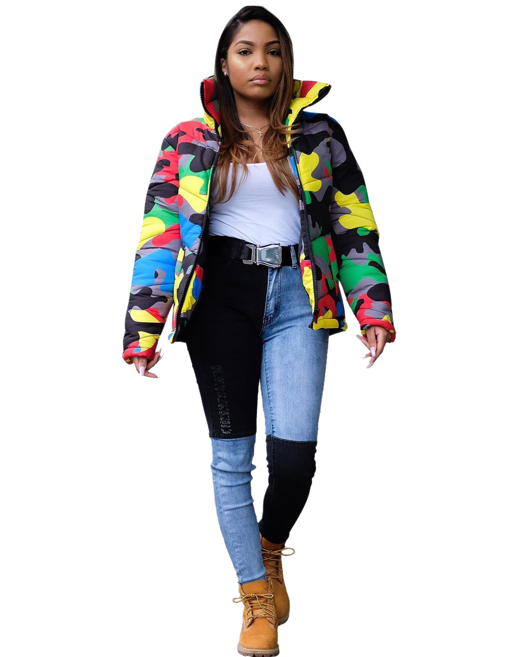 Unisex Color Camouflage Print Loose Thicken Cotton Coat Padded Bread Short Parkas