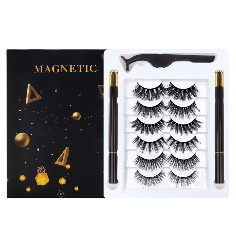 Spot Wholesale 6 Pairs of Push-Type Black Self-Adhesive Eyelashes Eyeliner Set 3D False Eyelashes