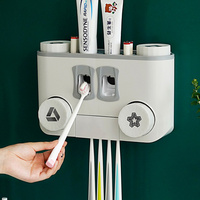 New Toothbrush Holder, Toothpaste Squeezing Device, Bathroom Shelf, Washing Utensils Storage Rack, Wall-Mounted, Punch-Free Mouthwash Cup Holder