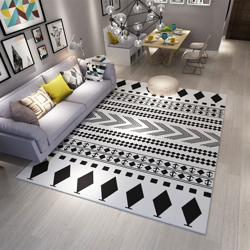 Nordic Minimalist Bedroom Home Printed Carpet Modern Geometric Black and White Grid Sofa Coffee Table Mat