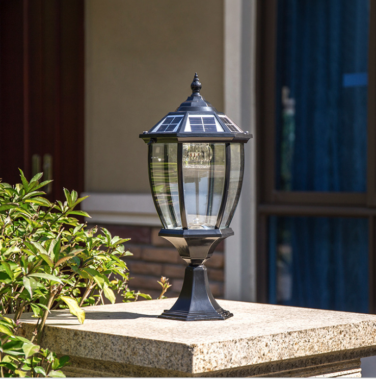 Garden E27 Outdoor Waterproof Electricity or Solar Powered LED Pillar Lights