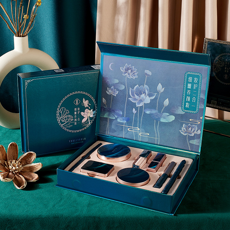 Eight-Piece Cosmetics Lipstick Cushion Set Makeup Powder Eye Shadow Tray Mascara Eyeliner Concealer Chinese Style Makeup Set