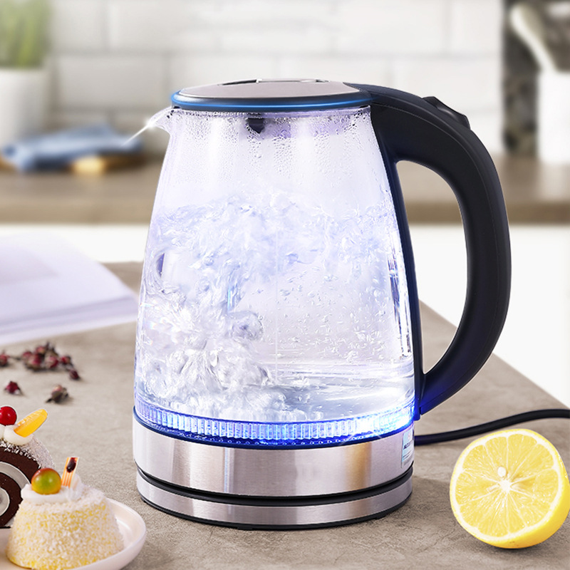 Auto Shut-off Glass 1.7L Electric Water Kettles with Blue LED Light