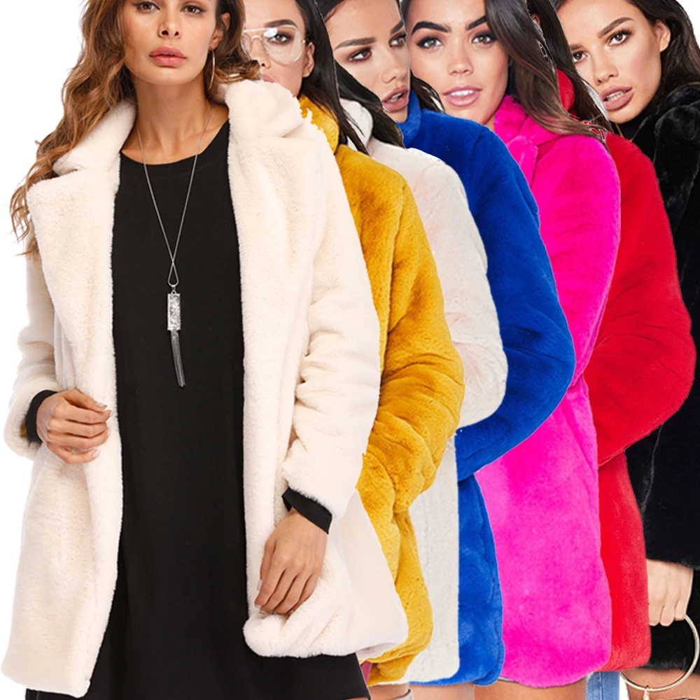 2021 New Style Designer Fashion Woman Winter Lapel Loose Fur Coat