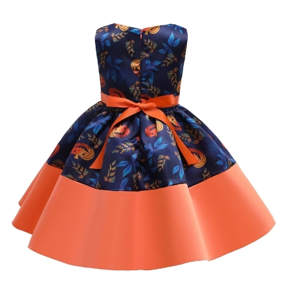 New Halloween Costume Pumpkin Print Dress Princess Dress for Children