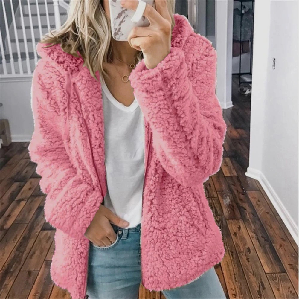 New Women′s Hooded Woolen Fleece Autumn and Winter Jacket