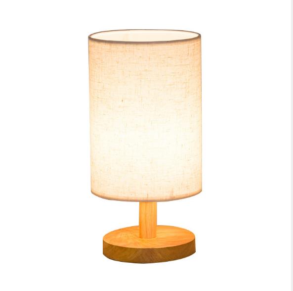 Modern Minimalist Hotel Bedroom Study Dormitory Cylinder LED Table Lights with Wooden Base